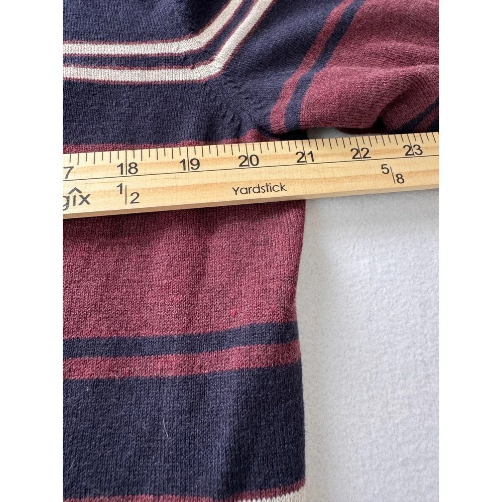 Banana Republic Men's Large Striped Crew Neck Sweater Burgundy Navy Cotton Blend